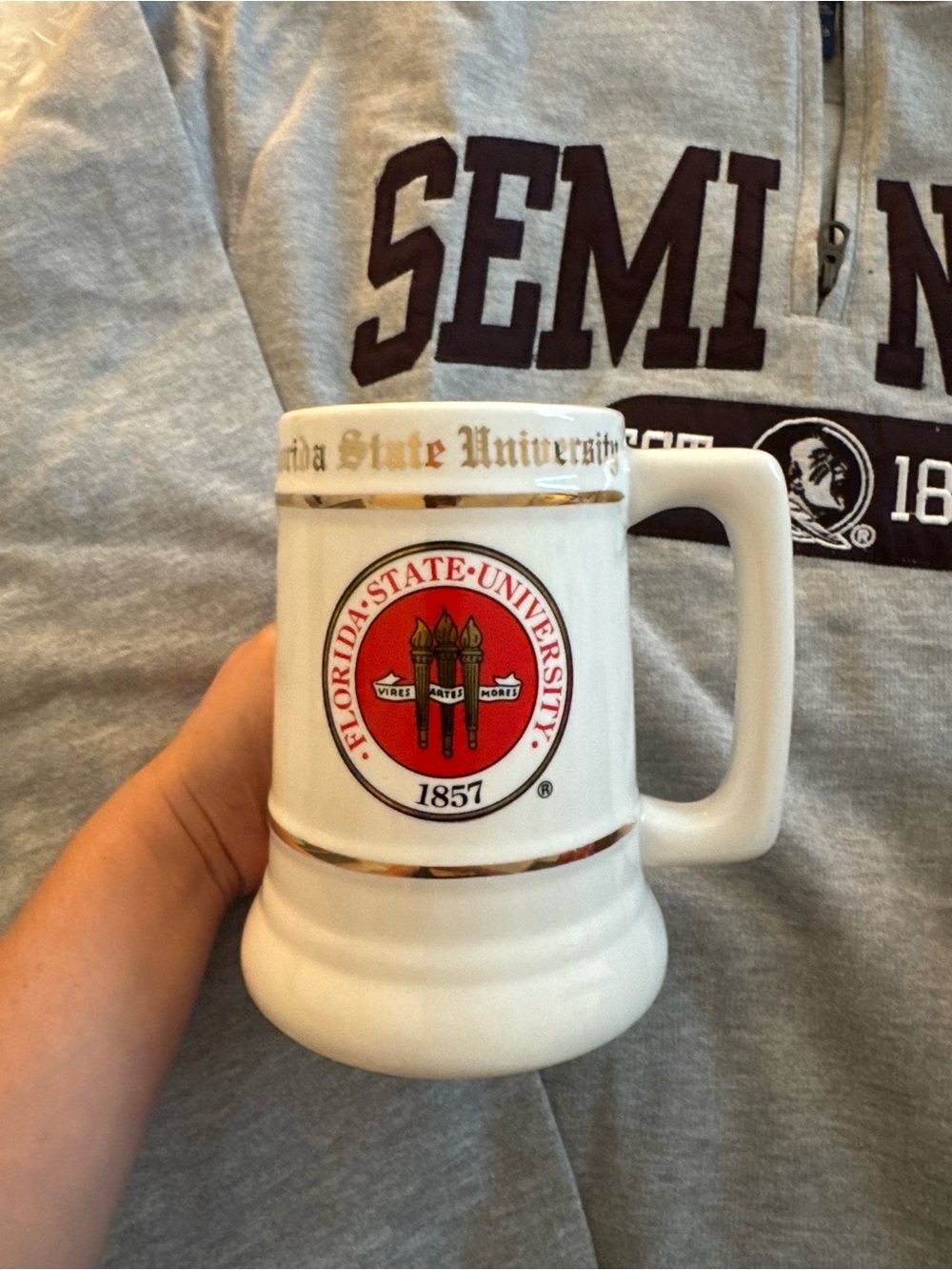 Vintage Florida State University (FSU) White Ceramic Crest Mug with Gold Trim